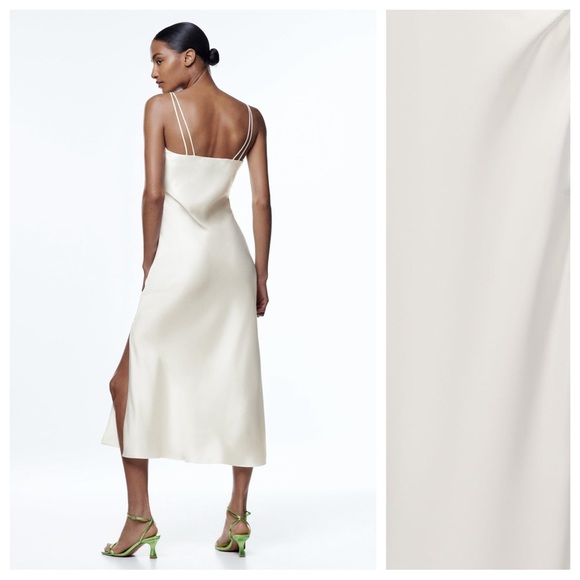 NWT. Zara Chain Strap Satin Effect Midi Dress. Size XL. - Picture 4 of 10